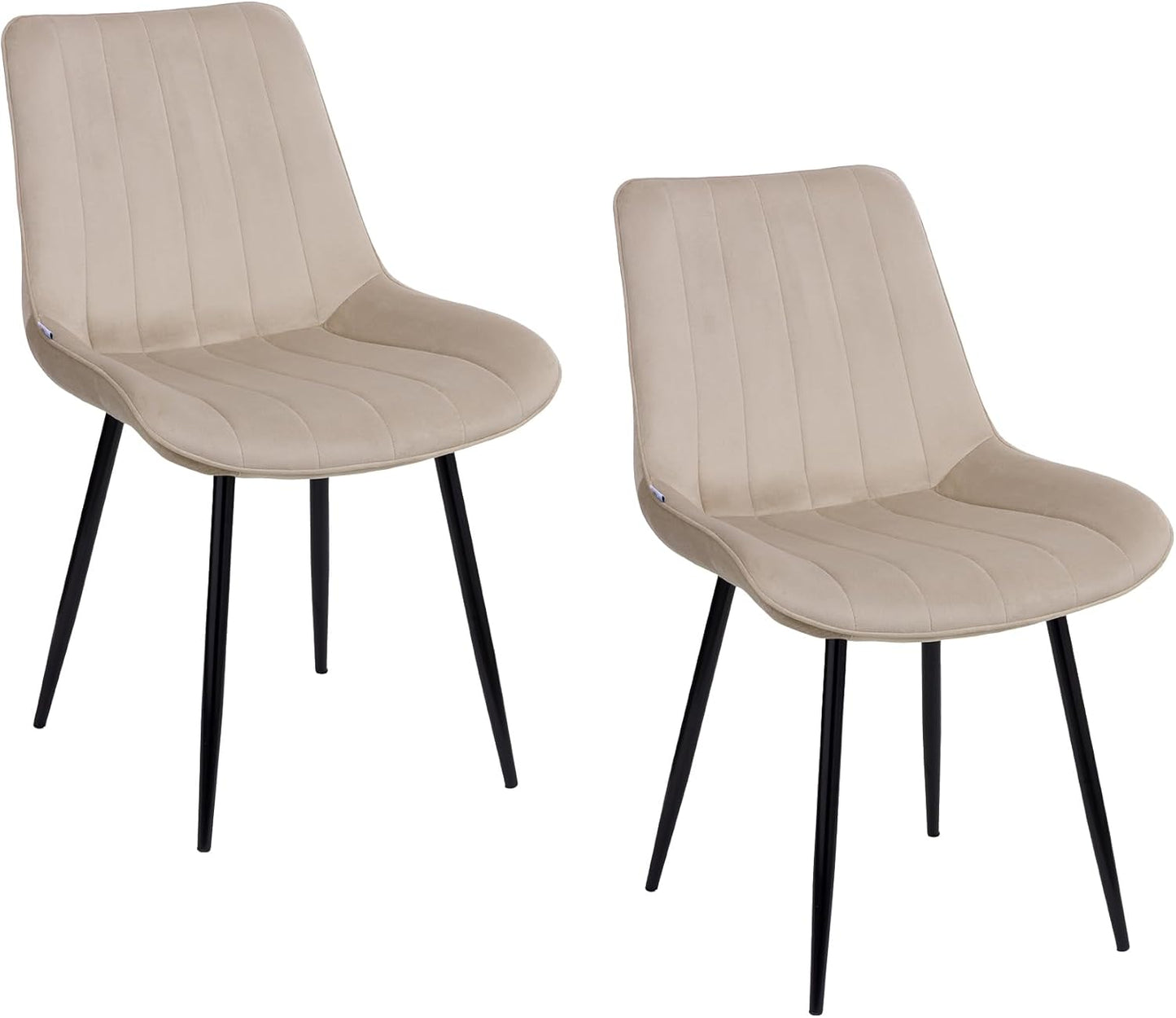 Set di 2 Sedie Moderne con Rivestimento in Velluto e Gambe in Acciaio Nero£¬Poltrona da Soggiorno£¬Camera da Letto£¬Sala da Pranzo£¬Beige£¬53x86x44 cm