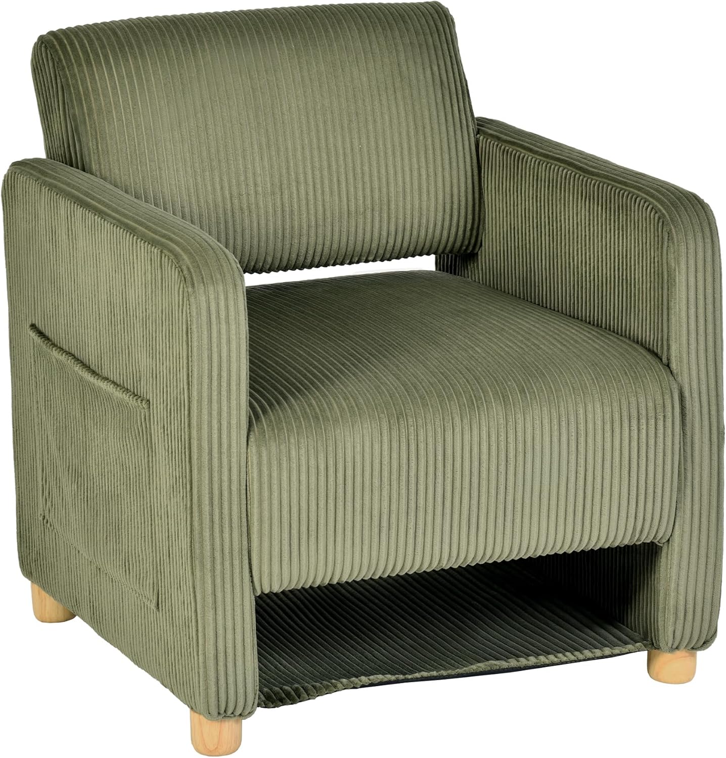 Poltrona Imbottita£¬Sedia da Salotto con Schienale a Braccioli£¬Divano a 1 Posti in Velluto a Coste£¬Poltroncina Relax Gambe in Legno£¬Verde