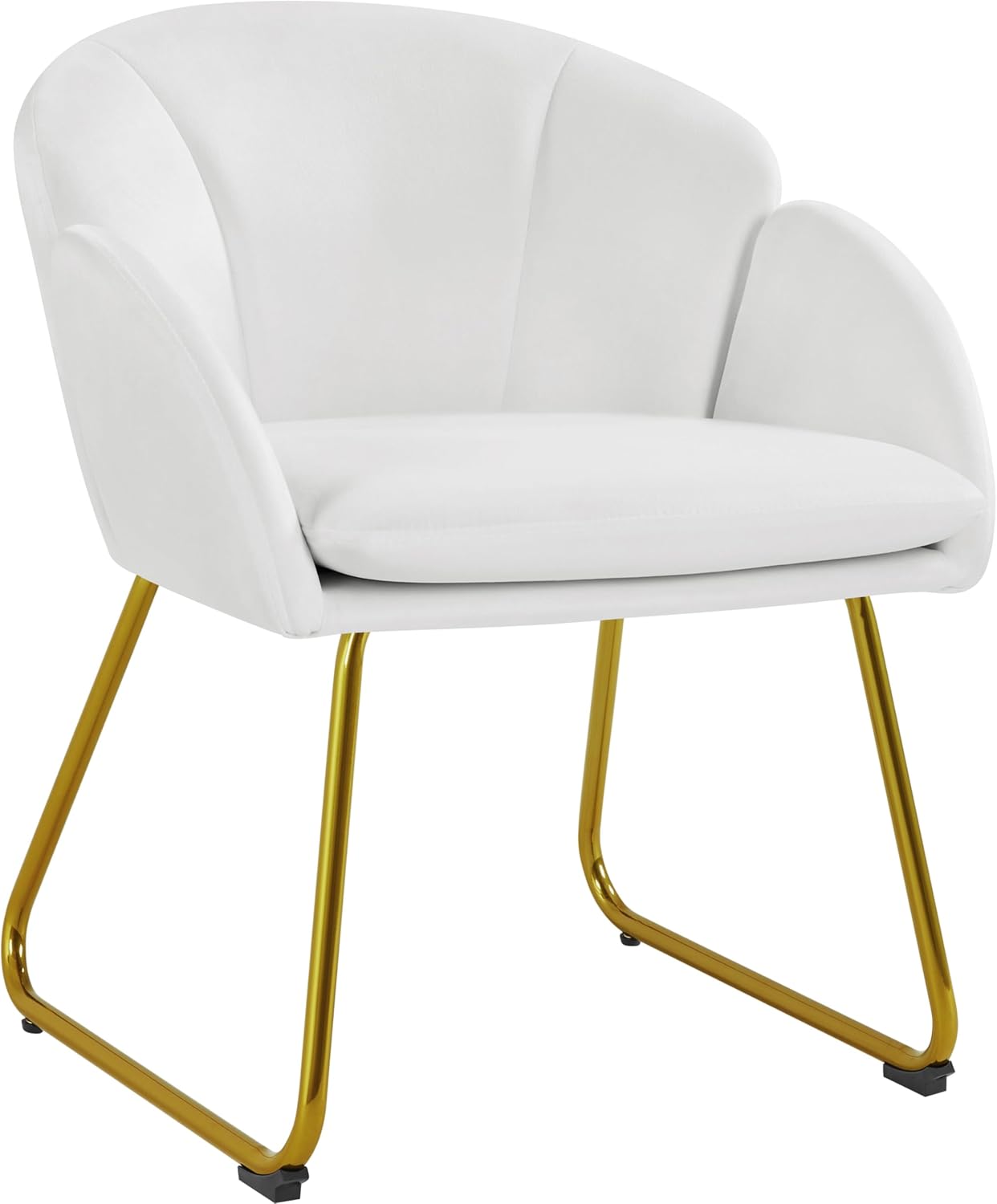 Poltroncina Camera da Letto Salotto Poltrona Soggiorno Imbottita Alta Moderna Ergonomica in Velluto con Schienale Circolare Braccioli Gambe in Metallo Portata 136 kg Bianco