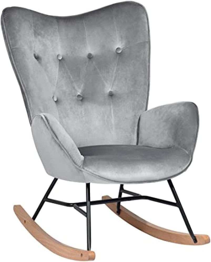 Poltrona a dondolo£¬per il tempo libero e il riposo in velluto grigio per il soggiorno sala da pranzo con piedi in legno di metallo EPPING VET DARK Grey£¬68 x 87 x 98 cm