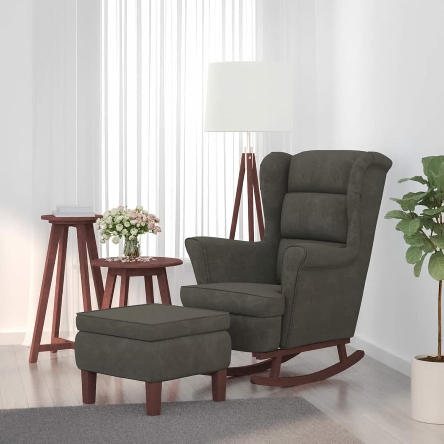 Sedia a Dondolo con Schienale Alto£¬Poltrona Relax in Velluto Grigio£¬poggiapiedi£¬Gambe a Dondolo£¬braccioli Comodi for Soggiorno Confortevole£¬Lettura Rilassante
