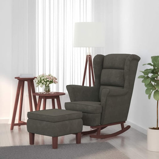 Sedia a Dondolo con Schienale Alto£¬Poltrona Relax in Velluto Grigio£¬poggiapiedi£¬Gambe a Dondolo£¬braccioli Comodi for Soggiorno Confortevole£¬Lettura Rilassante