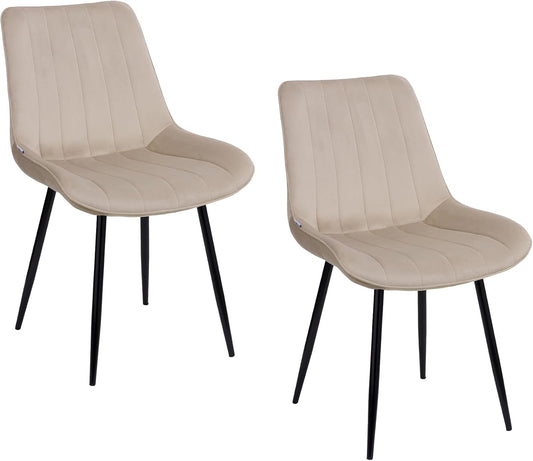 Set di 2 Sedie Moderne con Rivestimento in Velluto e Gambe in Acciaio Nero£¬Poltrona da Soggiorno£¬Camera da Letto£¬Sala da Pranzo£¬Beige£¬53x86x44 cm