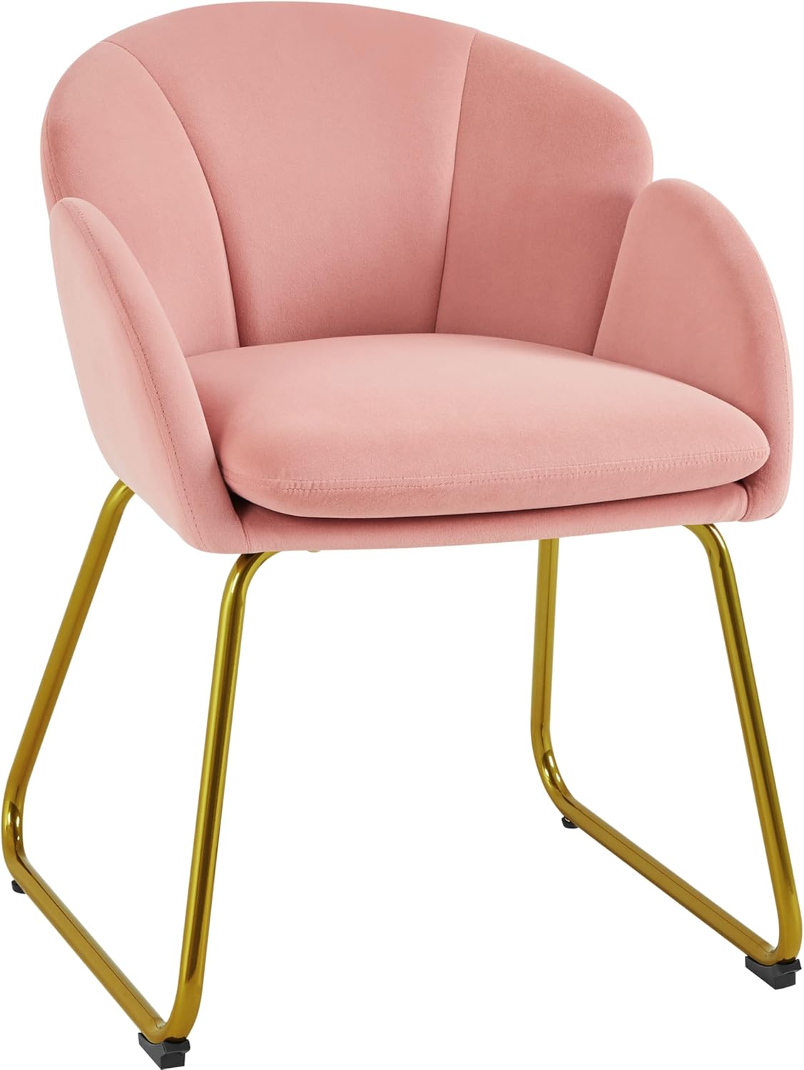 Poltroncina Camera da Letto Salotto Poltrona Soggiorno Imbottita Alta Moderna Ergonomica in Velluto con Schienale Circolare Braccioli Gambe in Metallo Portata 136 kg Rosa