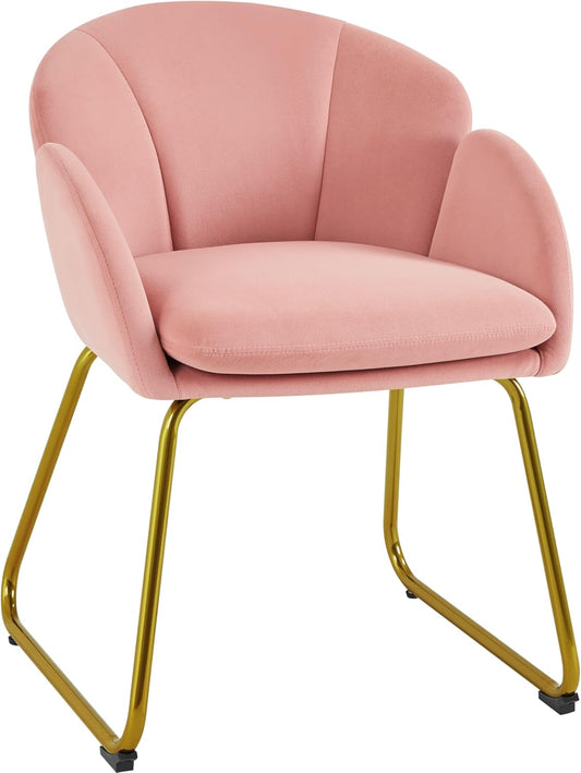 Poltroncina Camera da Letto Salotto Poltrona Soggiorno Imbottita Alta Moderna Ergonomica in Velluto con Schienale Circolare Braccioli Gambe in Metallo Portata 136 kg Rosa