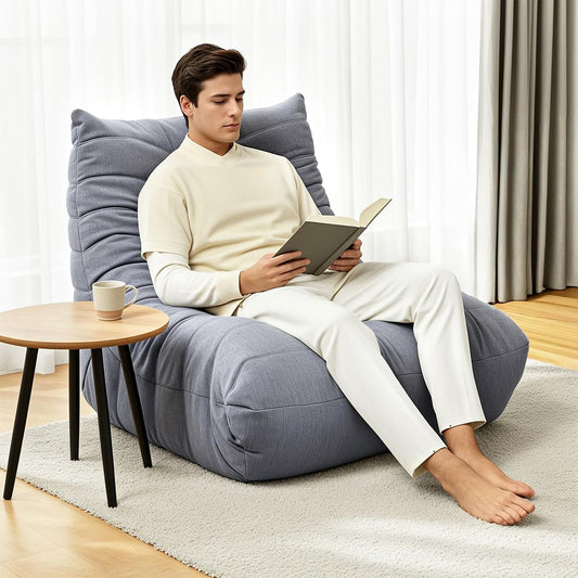 Pouf in schiuma ad alta densit¨¤£¬divano da pavimento in ciniglia con schienale£¬poltrona da lettura per interni£¬divano lazzy per soggiorno e camera da letto (Grigio)