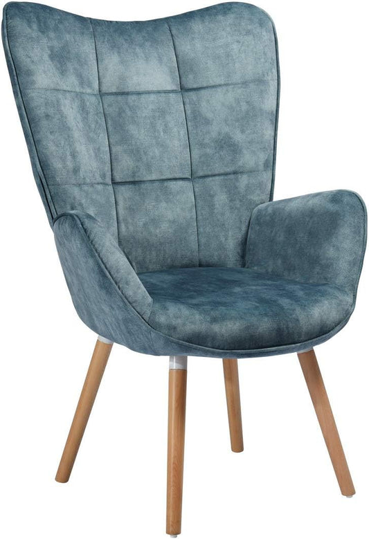 Upholstered Armchair Lounge Chair with Armrests Fabric Relax Chair with High Backrest Wooden Legs for Living Room Bedroom£¬Blue