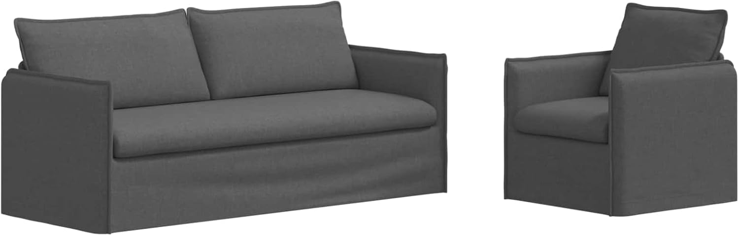 Divano 2 posti moderno£¬set modulare componibile£¬tessuto grigio scuro£¬gambe nere£¬imbottitura schiuma fibra£¬comodo£¬design contemporaneo£¬196x82x85 cm per soggiorno camera da letto arredamento casa