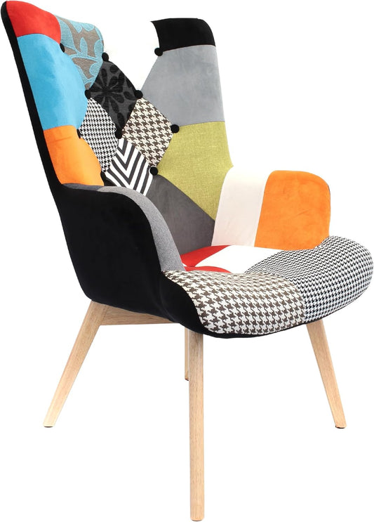 Poltrona da Soggiorno in Stile Scandinavo£¬Tessuto Patchwork£¬Piedini Inclinati in Legno di Gomma£¬Forme Arrotondate£¬Schienale Alto£¬Arancione£¬66x99£¬5x72 cm
