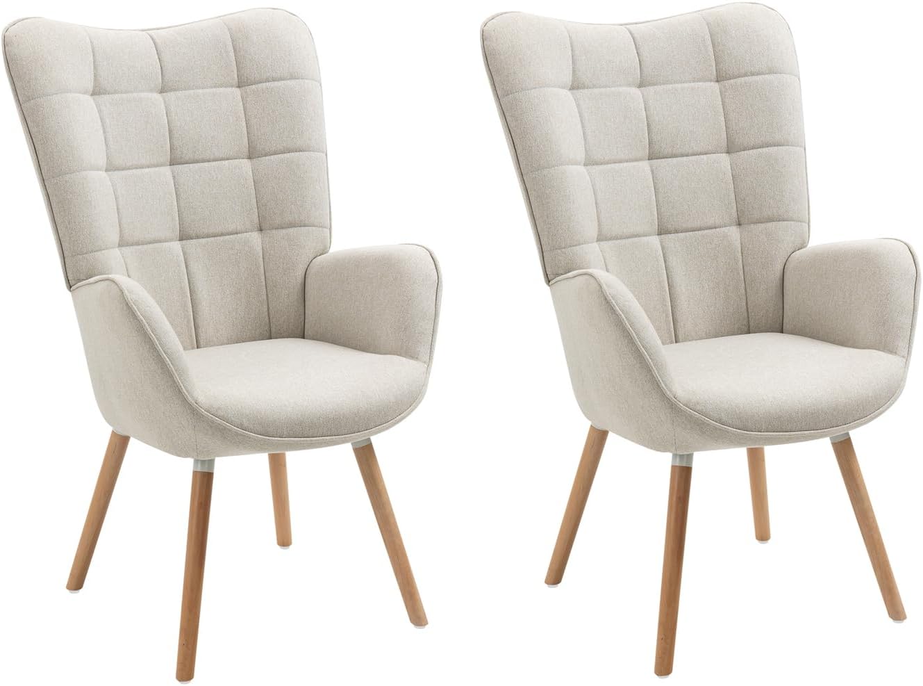 Set di 2 Poltrona Imbottita Scandinavia Sedia da Salotto con Braccioli Poltroncina Relax in Tessuto con Schienale Alto Gambe in Legno per Camera da Letto Soggiorno£¬Beige£¬66x64x106cm