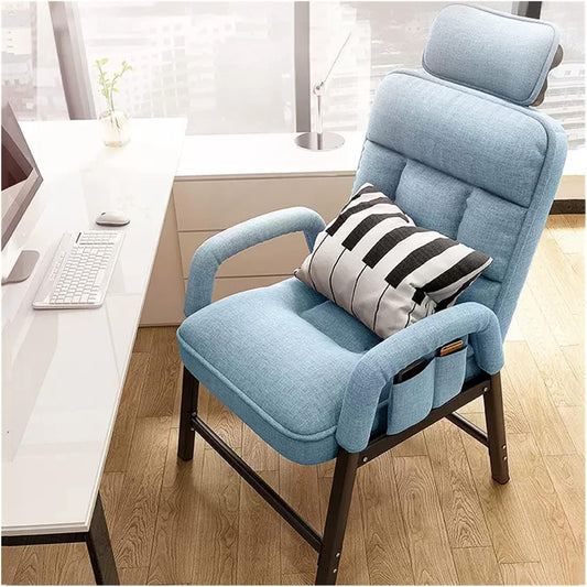Poltrona moderna in tessuto blu con tasche laterali£¬imbottita£¬struttura in acciaio£¬poltrona singola per piccoli spazi£¬schienale alto e design elegante per arredamento del soggiorno